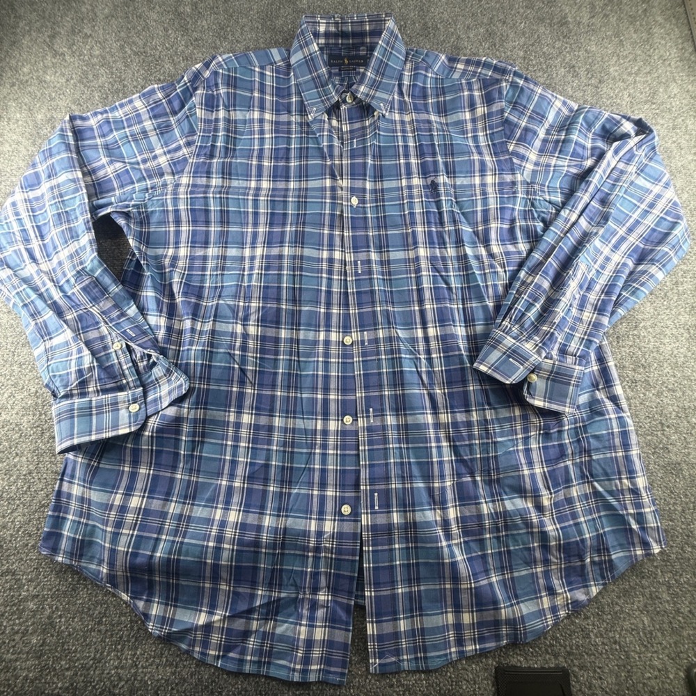 Ralph Lauren Mens XL Classic Fit Blue Plaid Button Down Shirt Long Sleeve Pony
